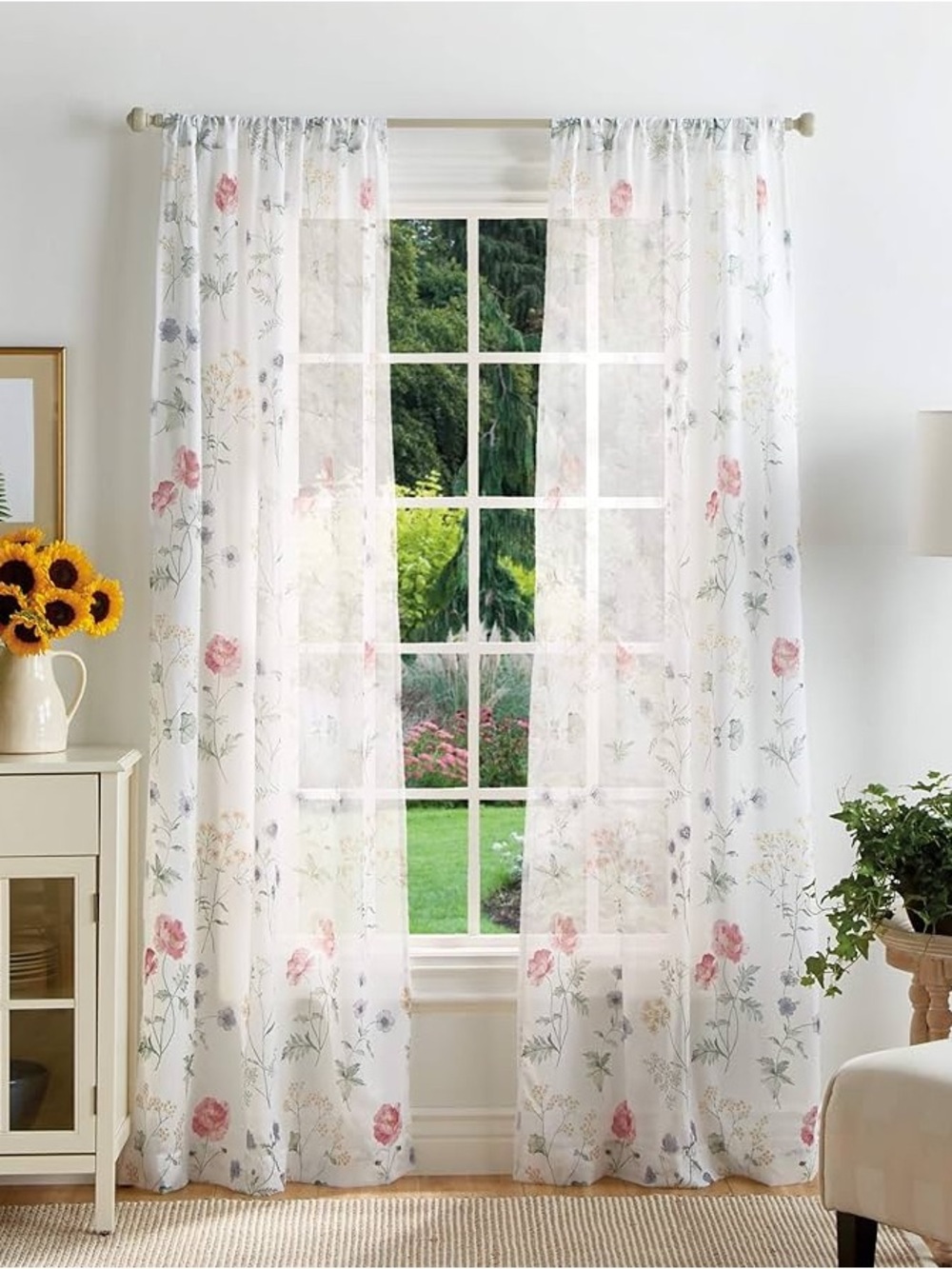 Set of 4 Martha Stewart Garden Floral Rod Pocket Window Curtain Panels